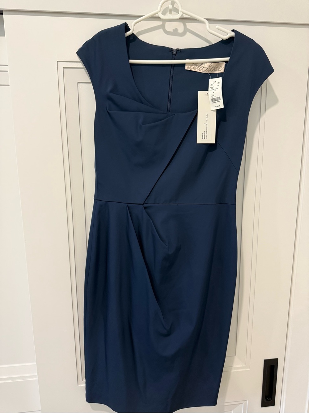 Lela Rose Navy Cap-Sleeve Sheath Dress